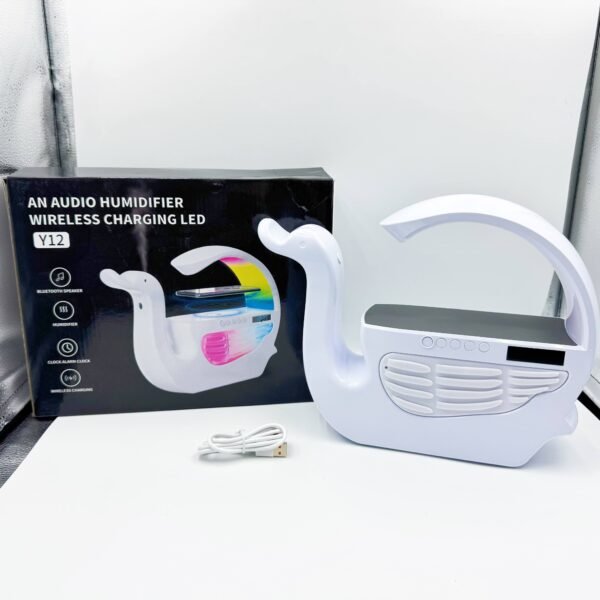 Swan Clock Humidifier with Wireless Charging Bluetooth Speaker Compact Humidifier for Office Desks and Home Use