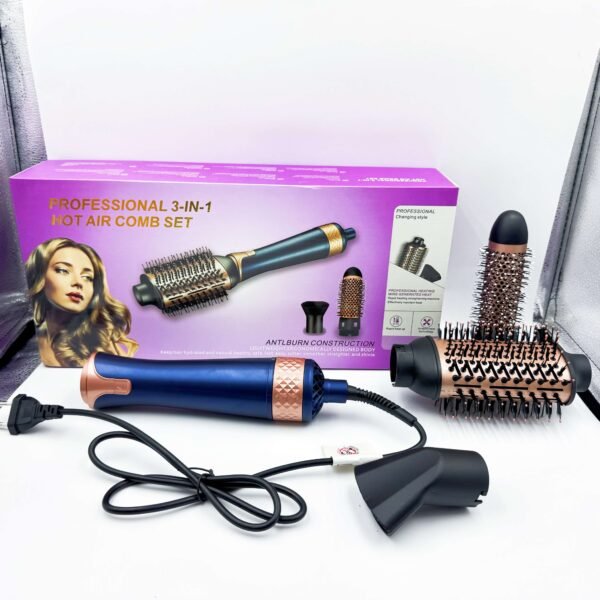 3-in-1 Blow Dryer Comb Quick-Dry Volumizing Styling Comb Dual-Function Curling Iron & Straightening Hot Air Comb Electric Heating Comb