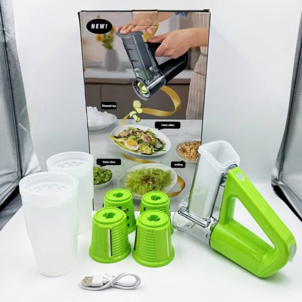 Electric Handheld Food Processor for Light Meals Home Use Multi-Functional Drum-Style Vegetable Slicer, Shredder, and Dicer