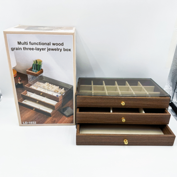 Multi-Tier High-Capacity Jewelry Box Premium Bracelet & Earring Storage Walnut-Grain Vintage-Style Large Capacity Accessories Organizer