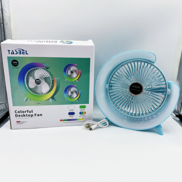 Rainbow-Colored Rotating Light Mini Fan USB-Charging Mini Fan Office Desk Student Desk Lamp Fan