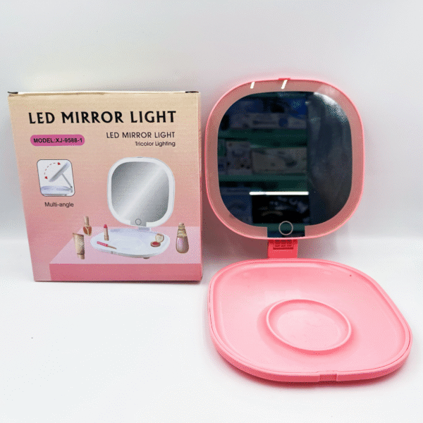 LED Makeup Mirror with Foldable Light Portable Lighted Mirror for Girls Dorm Room Desk Makeup Mirror Student Dormitory