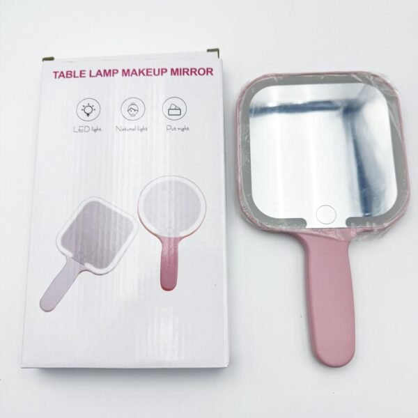 2025 New Rechargeable Square Round Travel Lighted Handheld Vanity Makeup Mirror with 3 Light Color and Dimmable USB Data