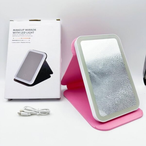 Business Gifts Portable LED Makeup Vanity Mirror Touch Screen Dimmable Lighting Foldable Tabletop Cosmetic Mirror Pu Leather