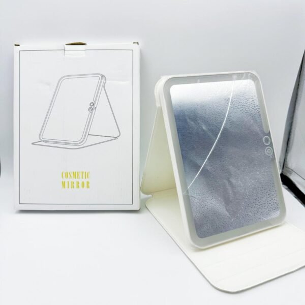 Desktop Folding Three Color Lights Makeup Mirror USB Rechargeable Pu Leather Portable Travel Mirror with Led Light