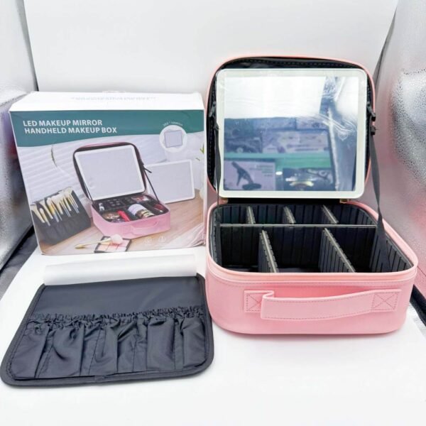 Holiday Gift Stepless Dimming Portable Cosmetic Black Lighted Vanity Travel Makeup Bag Case With Led Light Mirror