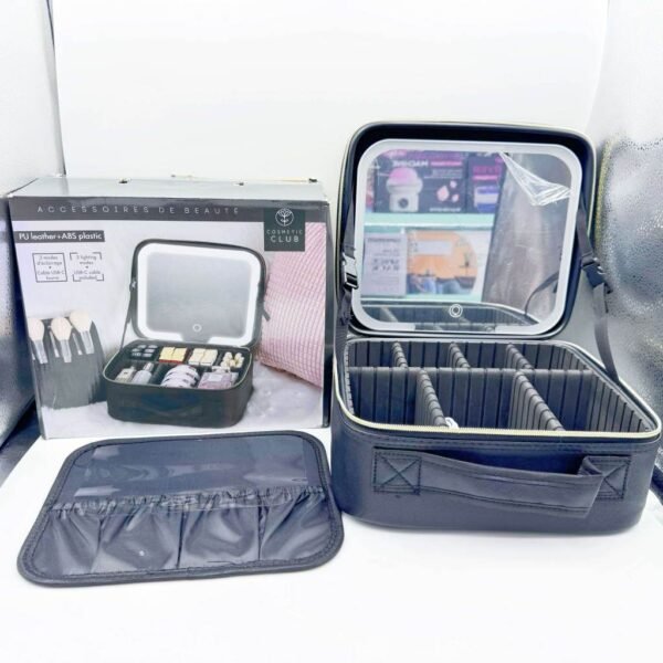 Custom PU Leather Large Capacity Travel Cosmetic Bag with Adjustable LED Light Mirror Portable Makeup Organize