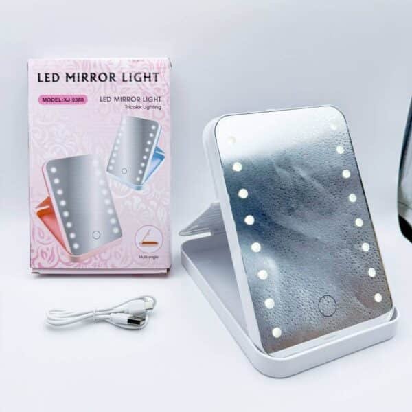 Portable LED Light Mini Leather Compact Makeup Mirror Double Design Desktop Folding Cosmetic Mirror Battery Powered