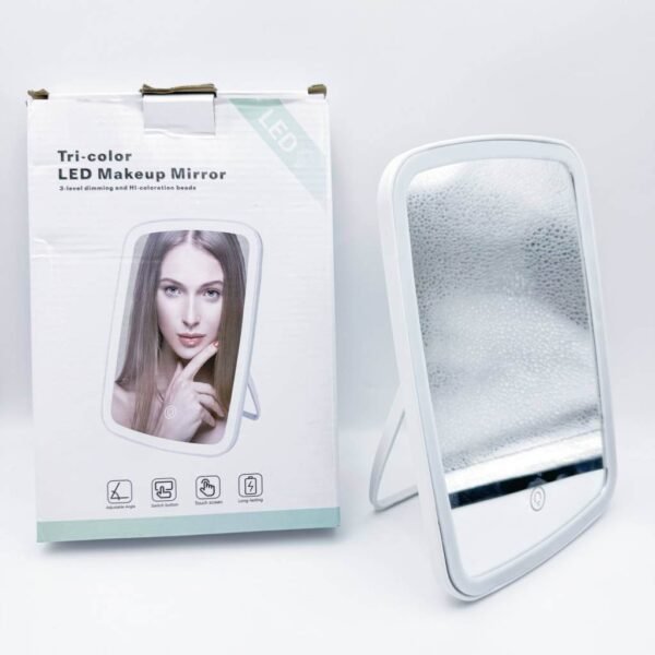 Portable Rechargeable Square Flat Luminous Vanity Mirror New Flip Foldable Design Desktop Stand Lighted Makeup Boxed Product