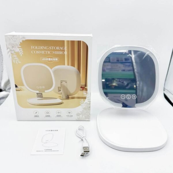 Portable HD Smart LED Makeup Mirror Foldable with Light Ins Style Plastic Desktop Makeup Mirror for Students and Dormitory Use