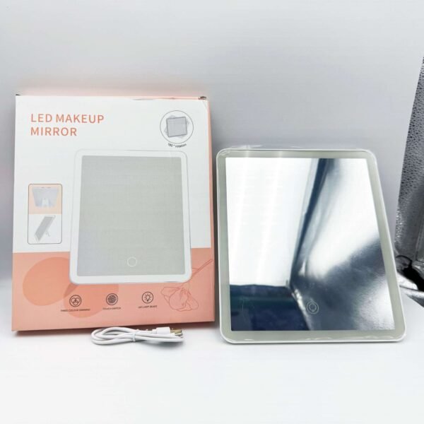Traveling Touch Screen Cosmetic Led Lighted Mirror Folding Square Desktop Makeup Mirror With Led Lights
