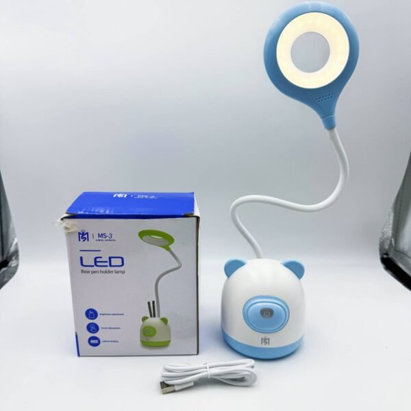 LED Little Bear Study Lamp 360° Flexible Rubber Gooseneck Pen Holder Cute Night Light Eye Protection for Kids Home and Study Use