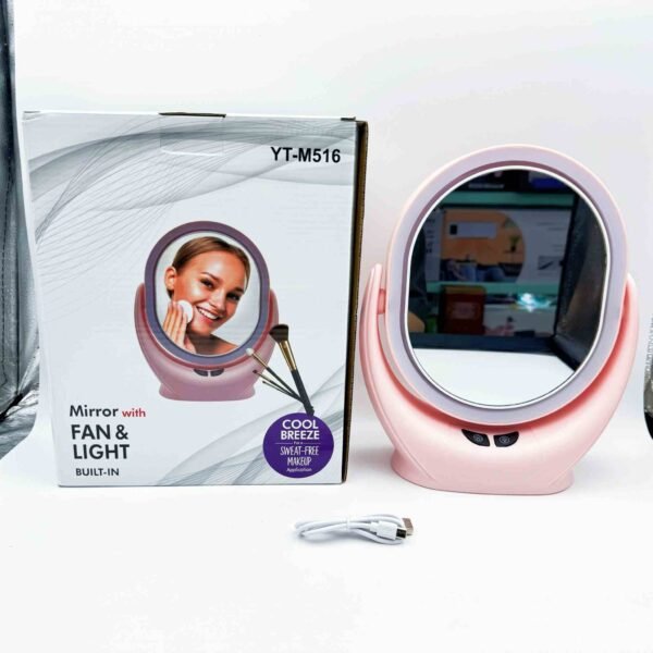 Hot Selling Rechargeable USB Desk Fan With LED Makeup Mirror Women Travelling Desk Fan With Mirror Girls LED Lighted Mirror Fan
